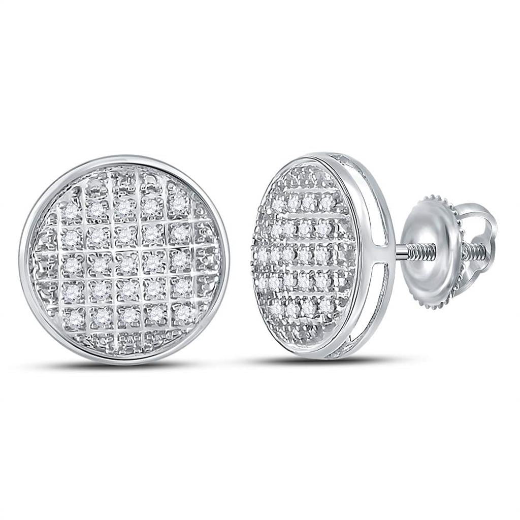 14k White Gold Round Diamond Circle Cluster Stud Earrings 1/8 Cttw