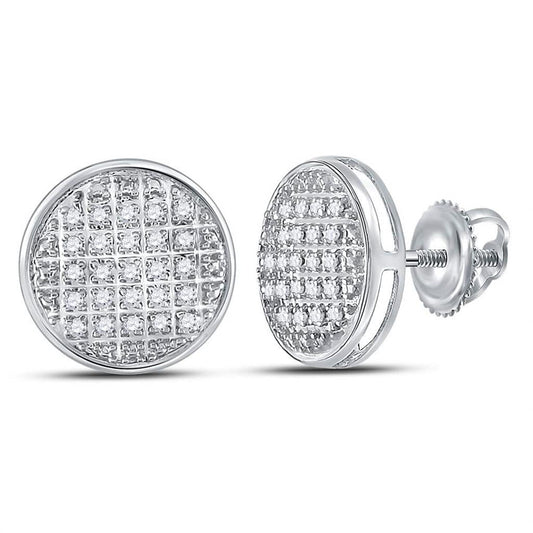 14k White Gold Round Diamond Circle Cluster Stud Earrings 1/8 Cttw