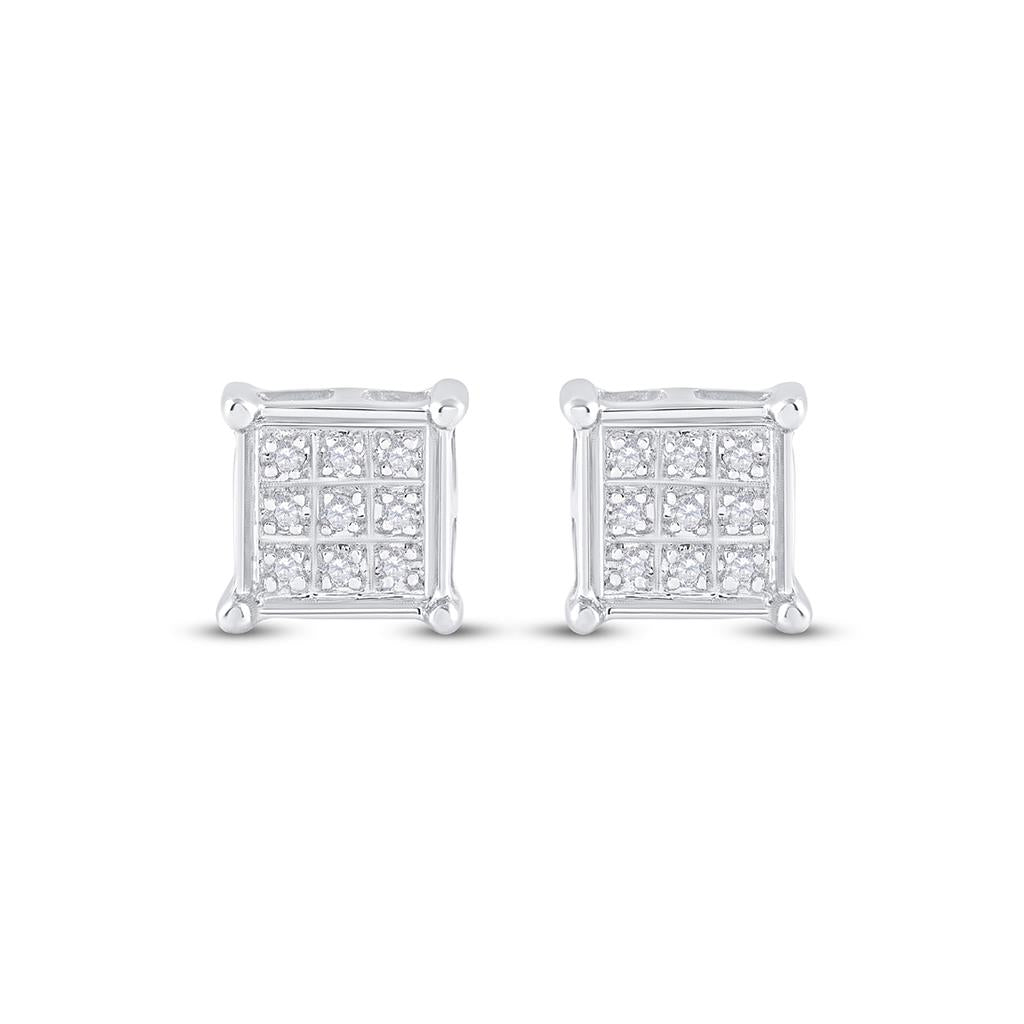 14k White Gold Round Diamond Square Earrings 1/20 Cttw
