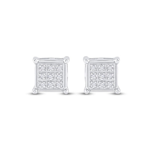 14k White Gold Round Diamond Square Earrings 1/20 Cttw