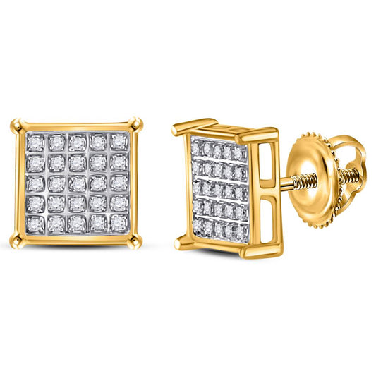 10k Yellow Gold Round Diamond Square Cluster Earrings 1/6 Cttw