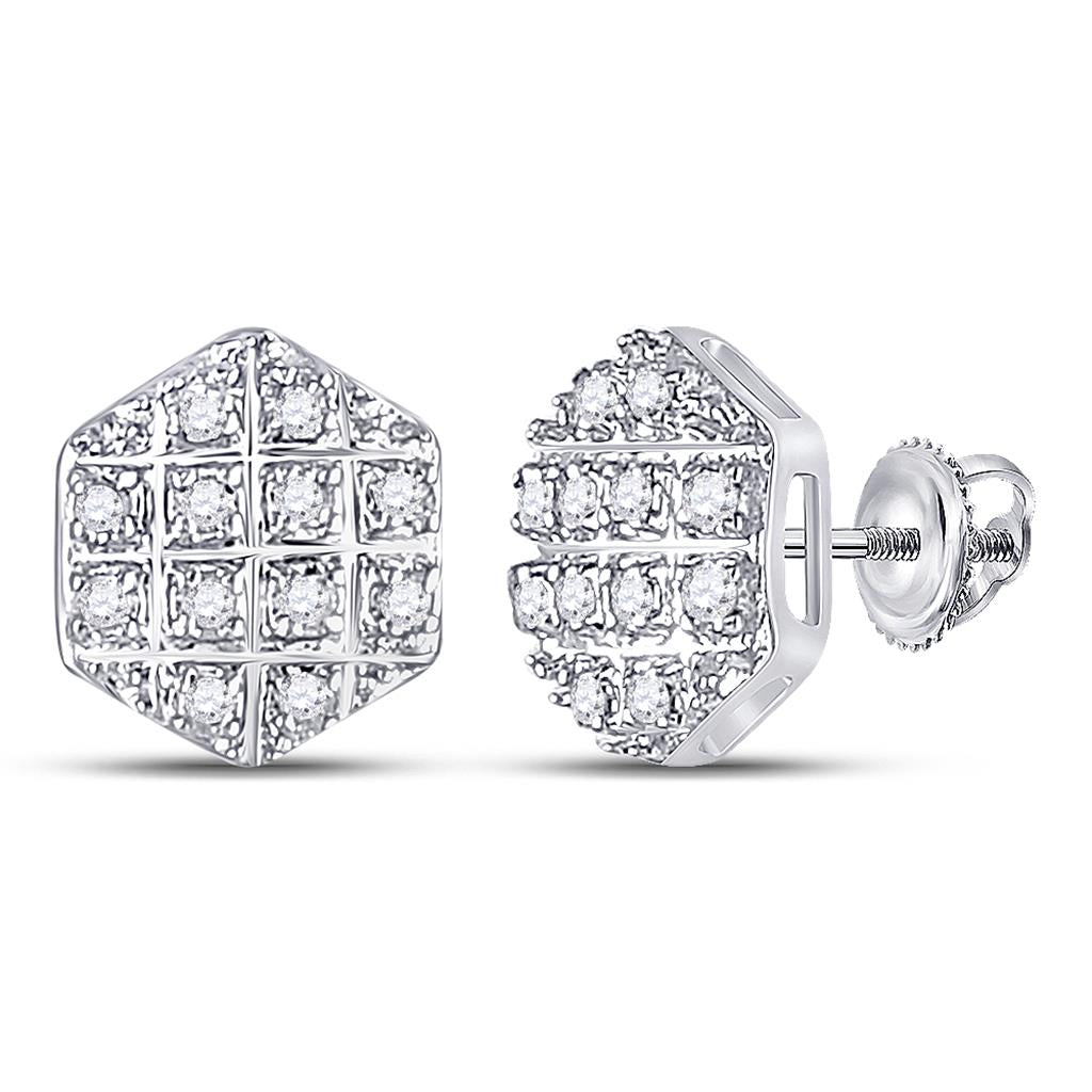 10k Yellow Gold Round Diamond Hexagon Earrings 1/10 Cttw