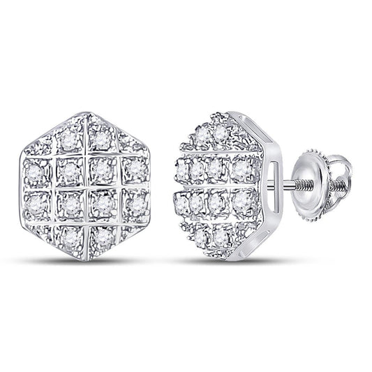 10k Yellow Gold Round Diamond Hexagon Earrings 1/10 Cttw