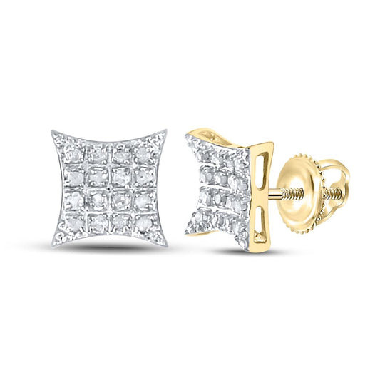 10k Yellow Gold Round Diamond Square Earrings 1/10 Cttw