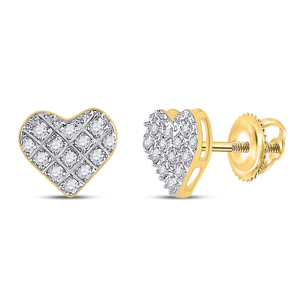 10k Yellow Gold Round Diamond Heart Earrings 1/10 Cttw