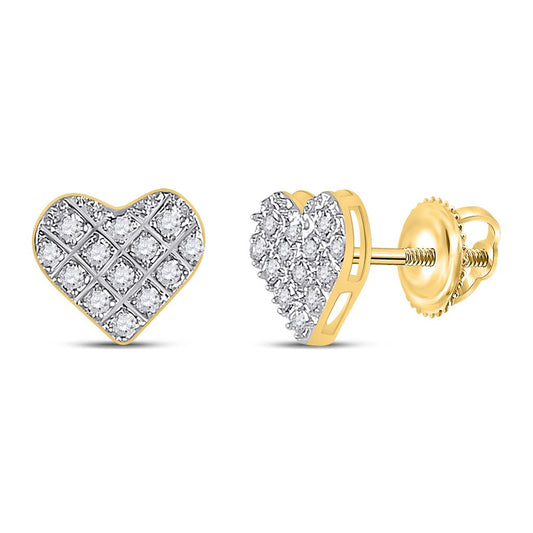 10k Yellow Gold Round Diamond Heart Earrings 1/10 Cttw