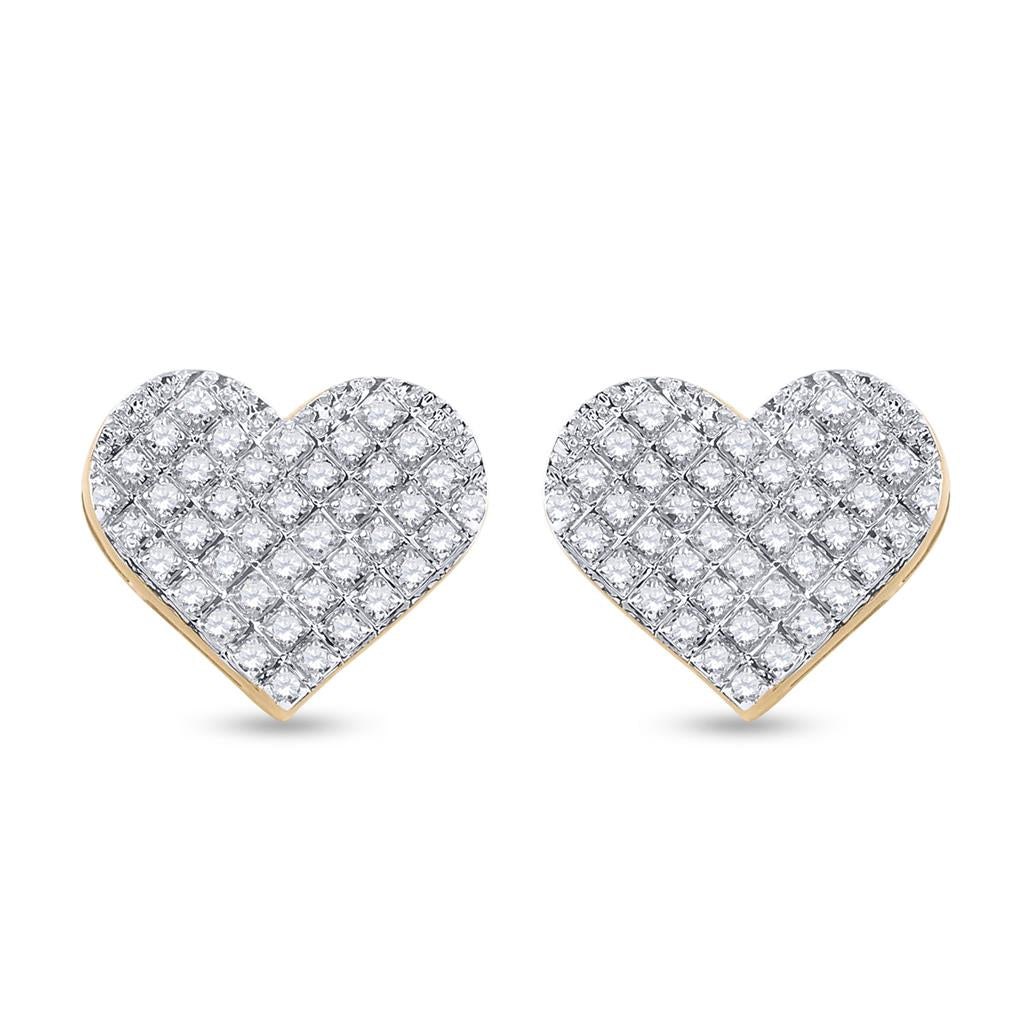10k Yellow Gold Round Diamond Heart Earrings 1/4 Cttw