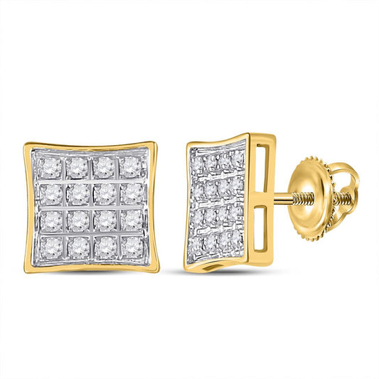 10k Yellow Gold Round Diamond Square Earrings 1/10 Cttw