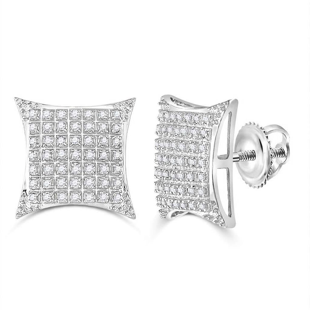 14kt White Gold Round Diamond Square Kite Cluster Stud Earrings 1/3 Cttw