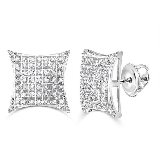 14kt White Gold Round Diamond Square Kite Cluster Stud Earrings 1/3 Cttw