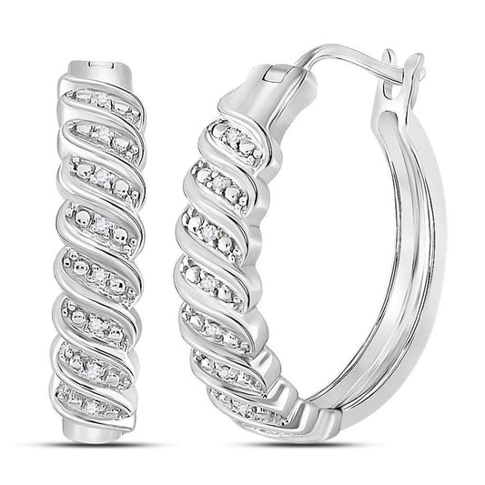 14kt White Gold Round Diamond Cascading Hoop Earrings 1/20 Cttw