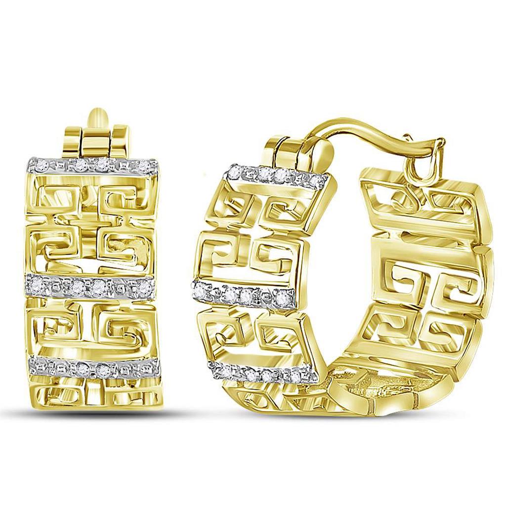 14k Yellow Gold Round Diamond Huggie Earrings 1/10 Cttw