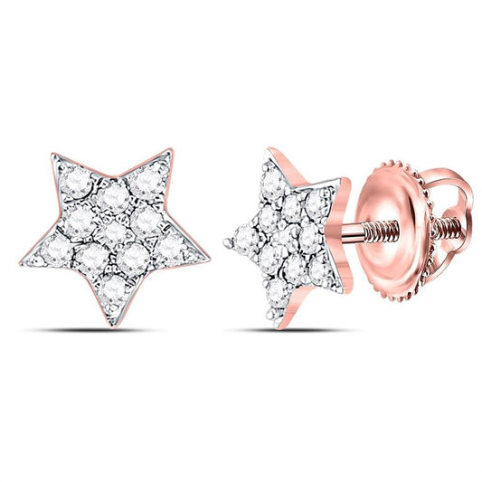 14k Rose Gold Round Diamond Star Earrings 1/6 Cttw