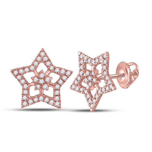 10k Rose Gold Round Diamond Star Earrings 1/5 Cttw