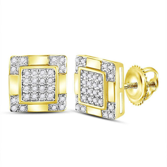 14kt Yellow Gold Round Diamond Square Cluster Stud Earrings 1/6 Cttw