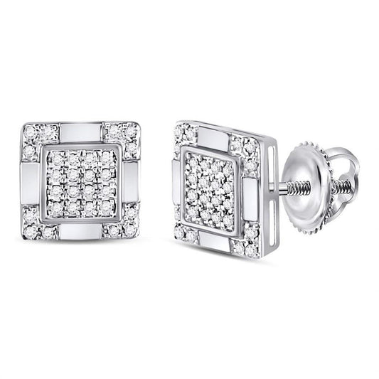 14kt White Gold Round Diamond Square Cluster Stud Earrings 1/6 Cttw
