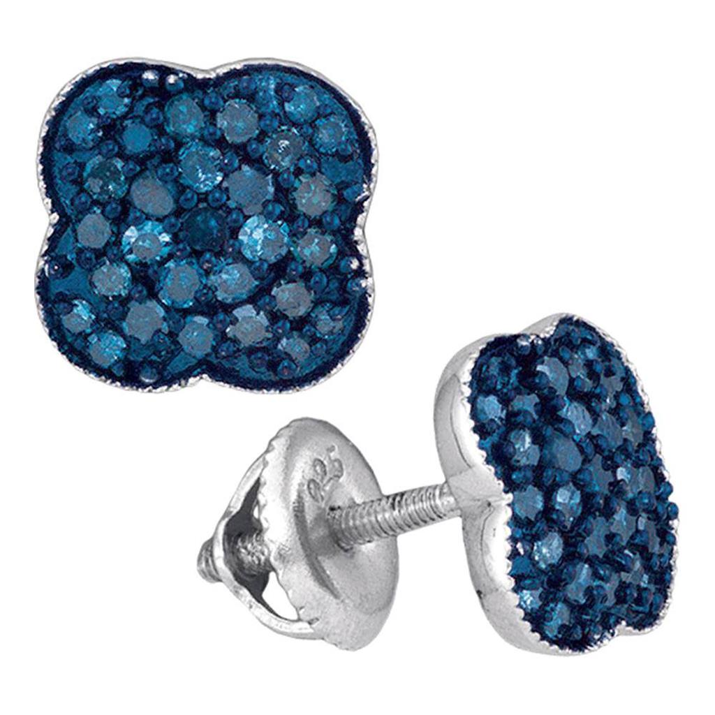 14k White Gold Round Diamond Rounded Corner Cluster Earrings 1/2 Cttw