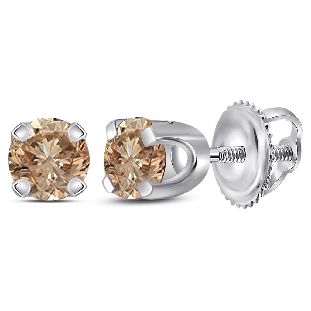 10k Yellow Gold Round Brown Diamond Solitaire Stud Earrings 1/4 Cttw
