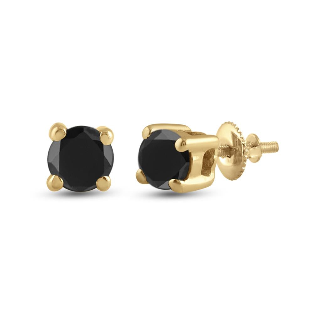 14k Yellow Gold Round Black Diamond Solitaire Earrings 1/4 Cttw