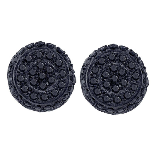 14k White Gold Round Black Diamond Cluster Earrings 1/4 Cttw