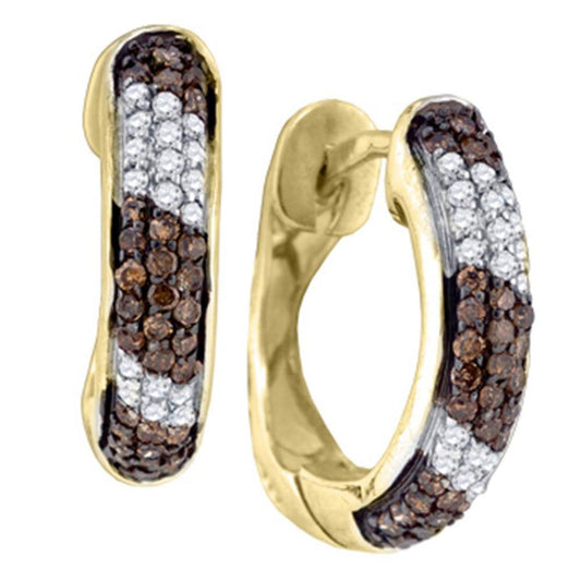 10k Yellow Gold Brown Diamond Hoop Earrings 5/8 Cttw