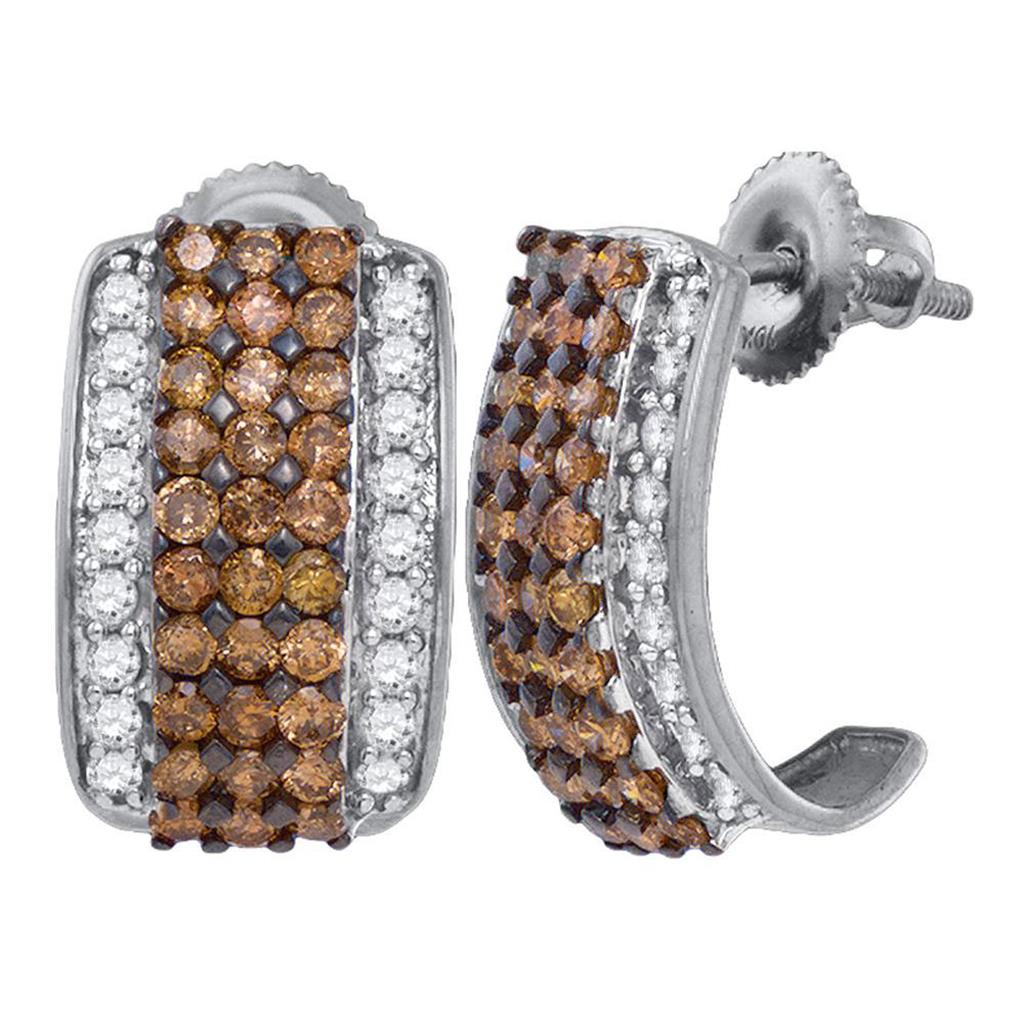 14k White Gold Round Brown Diamond Stud Earrings 1-7/8 Cttw
