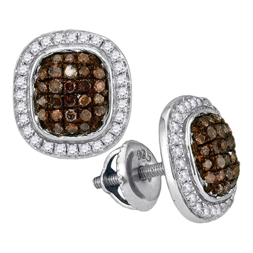 14k White Gold Round Brown Diamond Cluster Earrings 1/2 Cttw