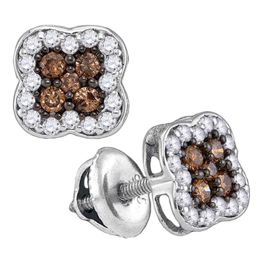 14k White Gold Brown Diamond Square Cluster Earrings 1/2 Cttw