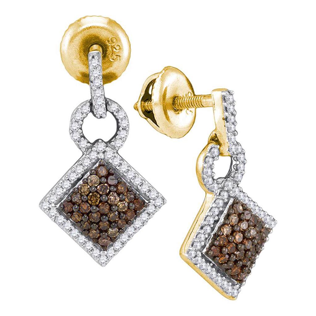 10k Yellow Gold Brown Diamond Diagonal Square Dangle Earrings 1/2 Cttw