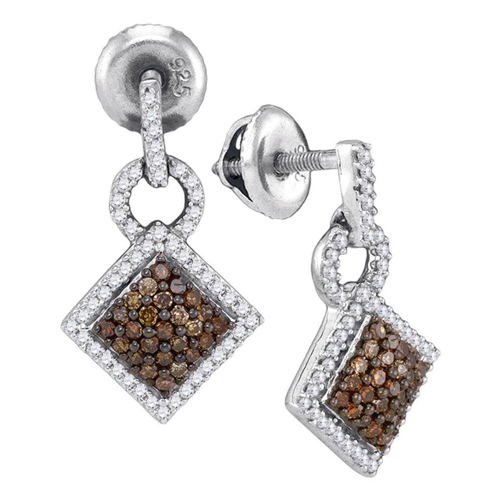 14k White Gold Brown Diamond Diagonal Square Dangle Earrings 1/2 Cttw