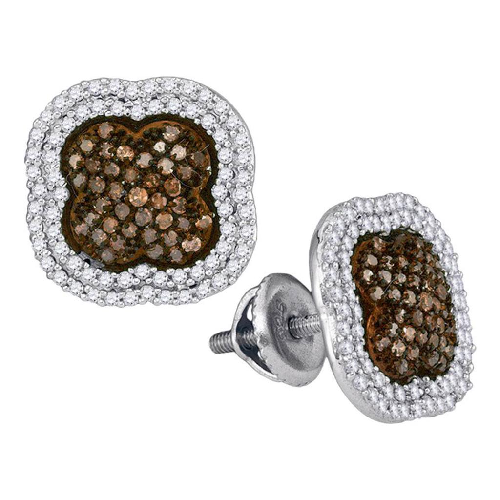 14k White Gold Brown Diamond Quatrefoil Cluster Earrings 3/4 Cttw