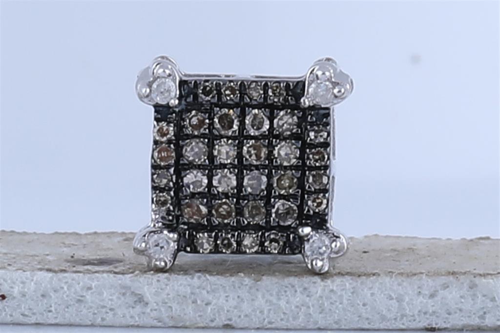 14k White Gold Round Brown Diamond Square Cluster Earrings 1/4 Cttw