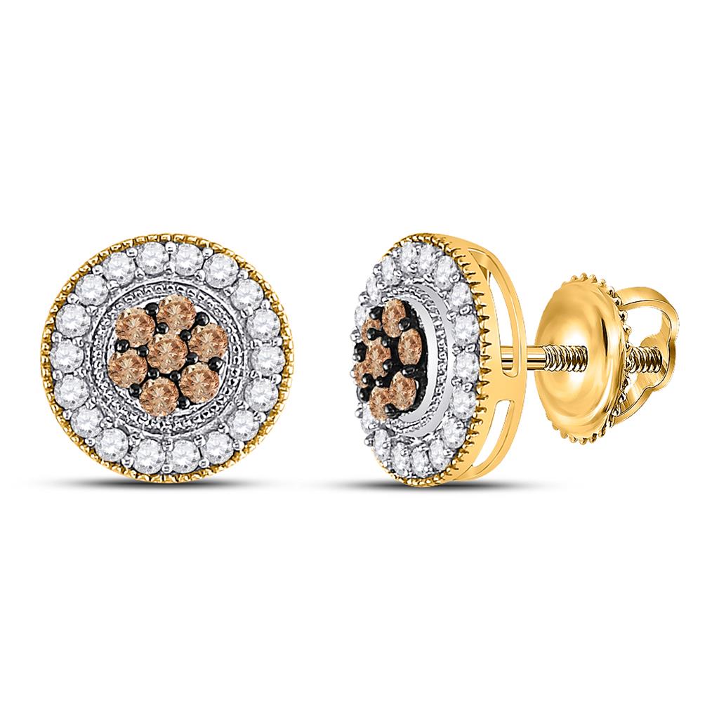 10k Yellow Gold Round Brown Diamond Cluster Earrings 5/8 Cttw
