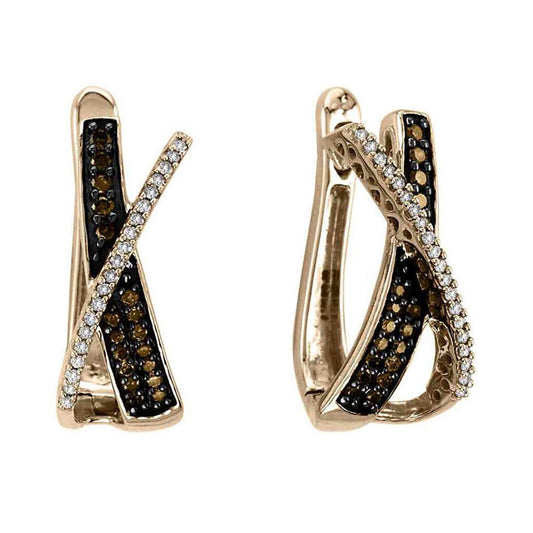 14k Rose Gold Round Brown Diamond Hoop Earrings 1/2 Cttw