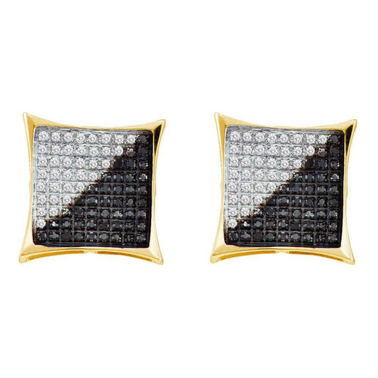 10k Yellow Gold Round Black Diamond Square Earrings 3/4 Cttw