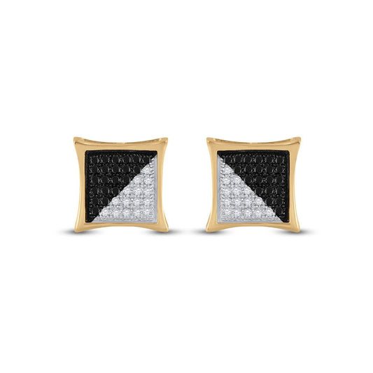 10k Yellow Gold Round Black Diamond Square Earrings 1/4 Cttw