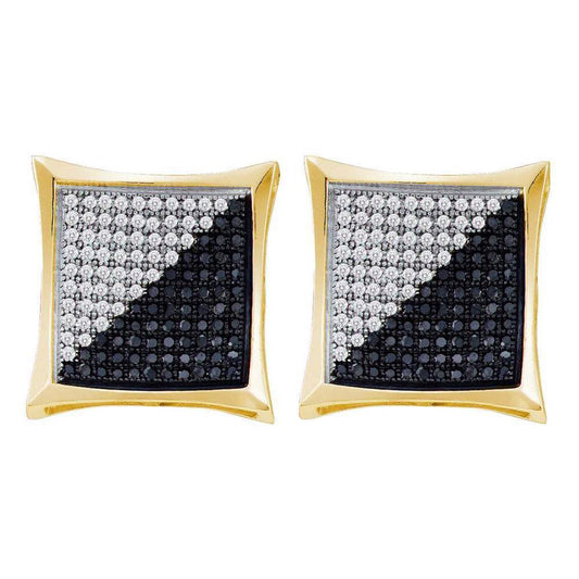 10k Yellow Gold Round Black Diamond Square Earrings 7/8 Cttw