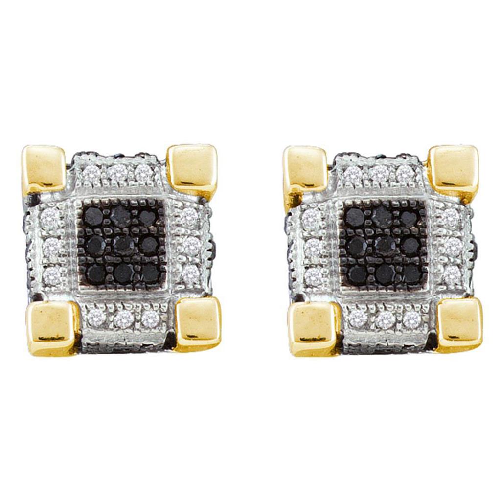 10k Yellow Gold Round Black Diamond Square Earrings 1/3 Cttw