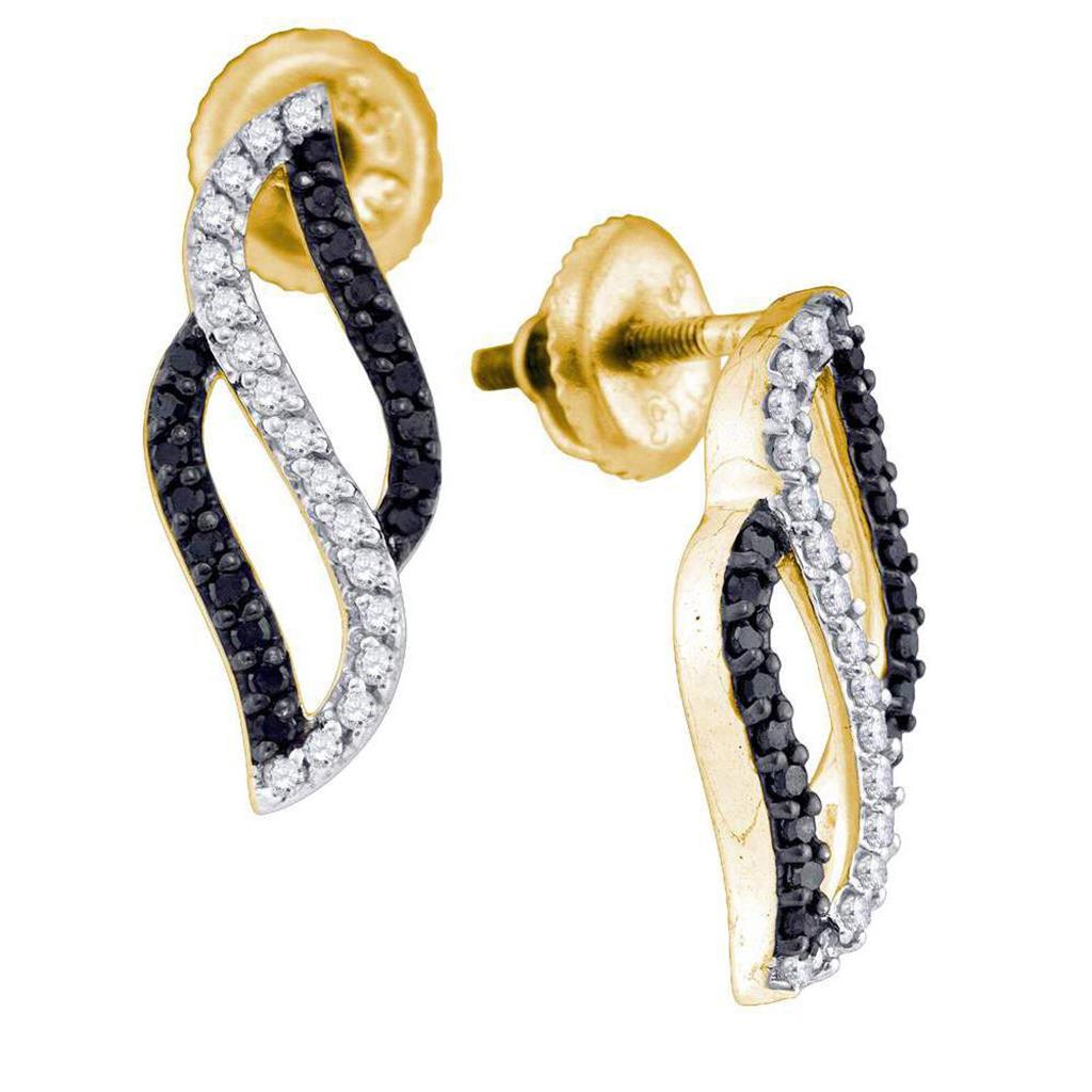 10k Yellow Gold Round Black Diamond Fashion Earrings 1/3 Cttw