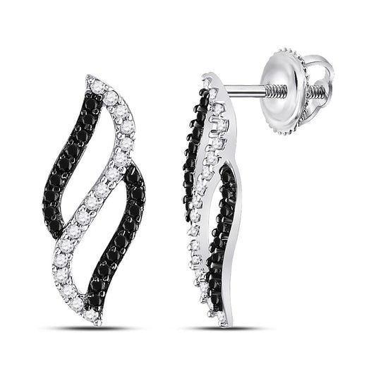 14k White Gold Round Black Diamond Fashion Earrings 1/3 Cttw