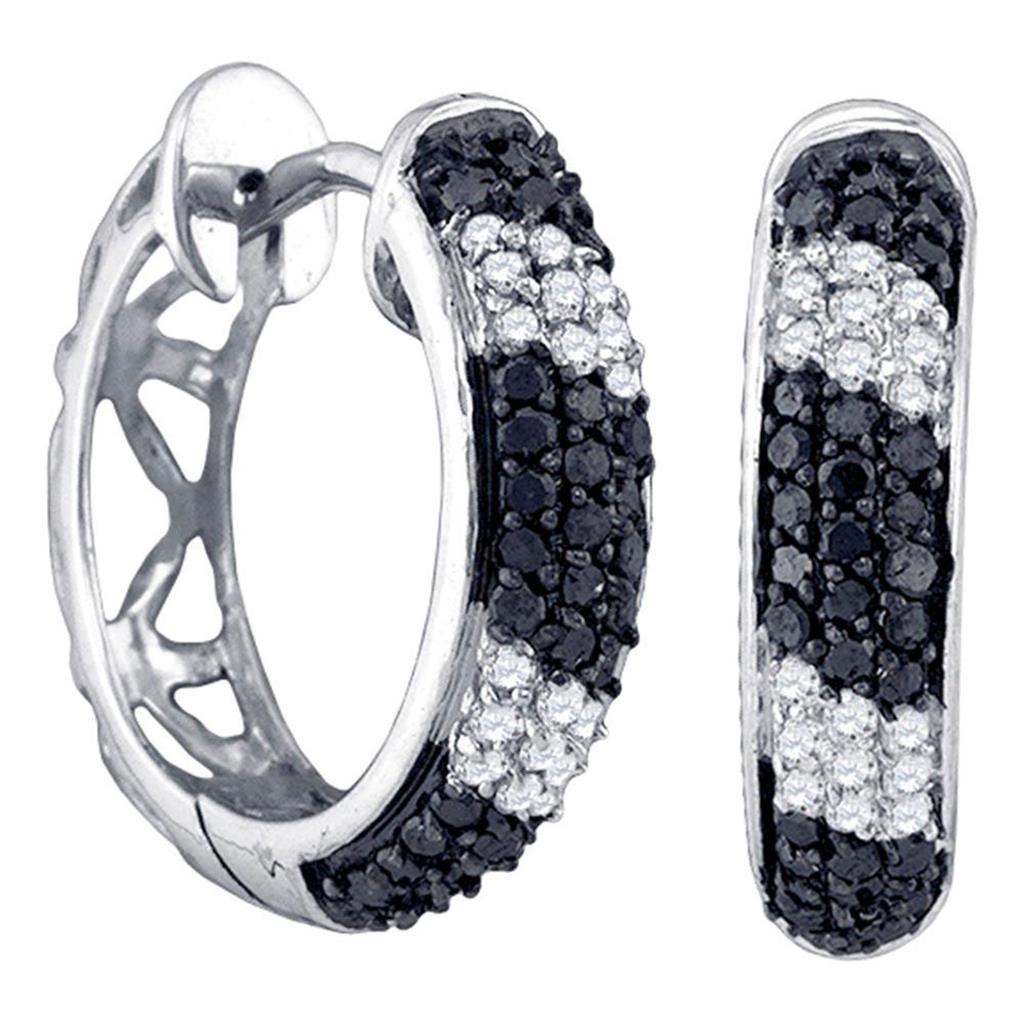 14k White Gold Round Black Diamond Hoop Earrings 5/8 Cttw