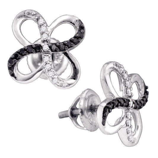 14k White Gold Round Black Diamond Stud Earrings 1/5 Cttw