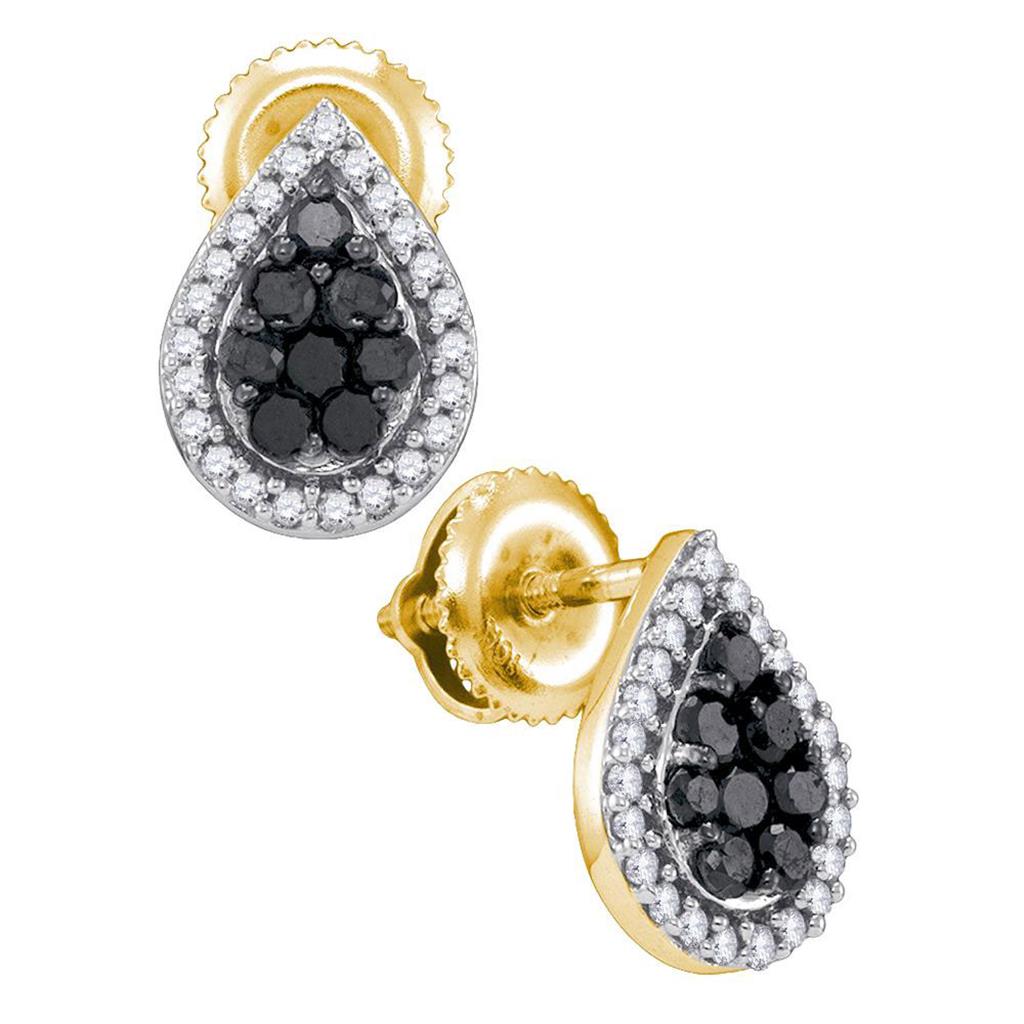 10k Yellow Gold Round Black Diamond Cluster Earrings 1/2 Cttw