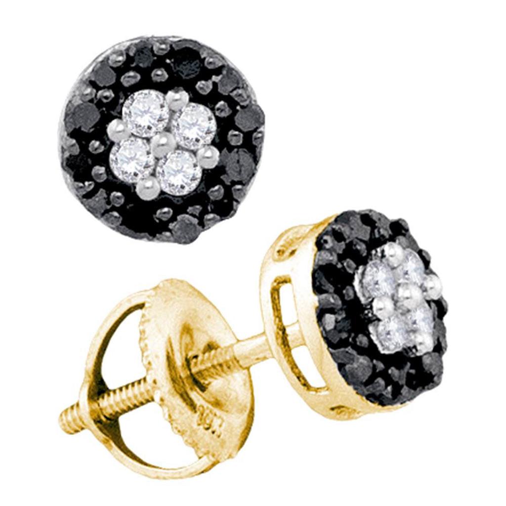 10k Yellow Gold Round Black Diamond Cluster Earrings 1/3 Cttw