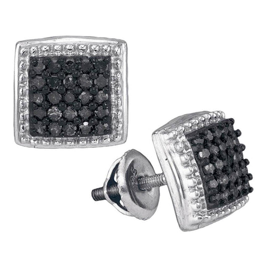 14k White Gold Round Black Diamond Cluster Earrings 1/2 Cttw