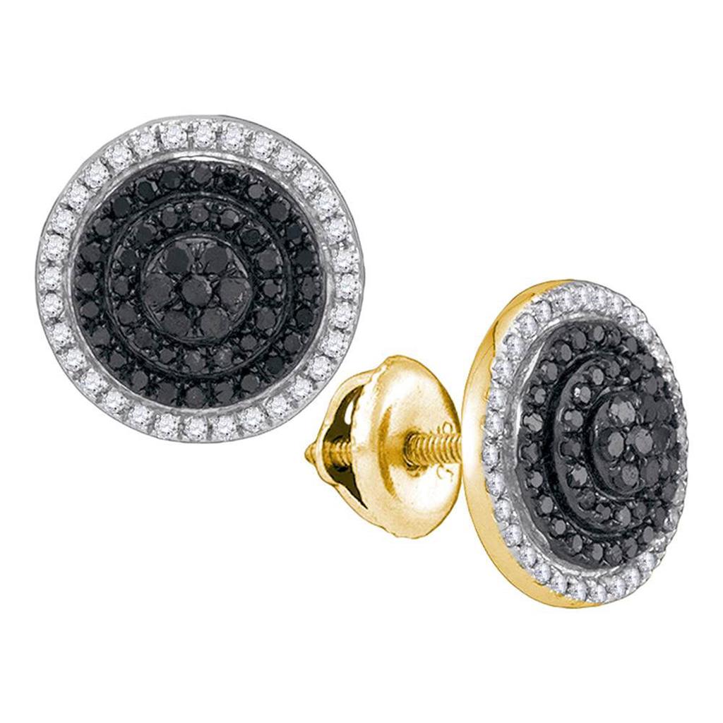 10k Yellow Gold Round Black Diamond Cluster Earrings 1/2 Cttw