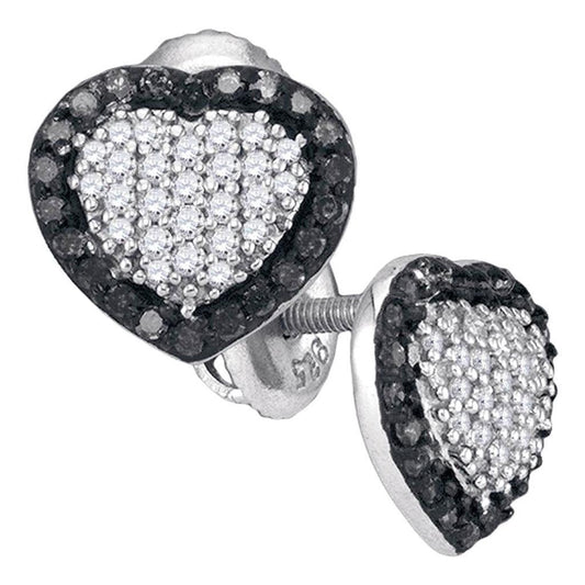 14k White Gold Round Black Diamond Heart Frame Earrings 1/2 Cttw