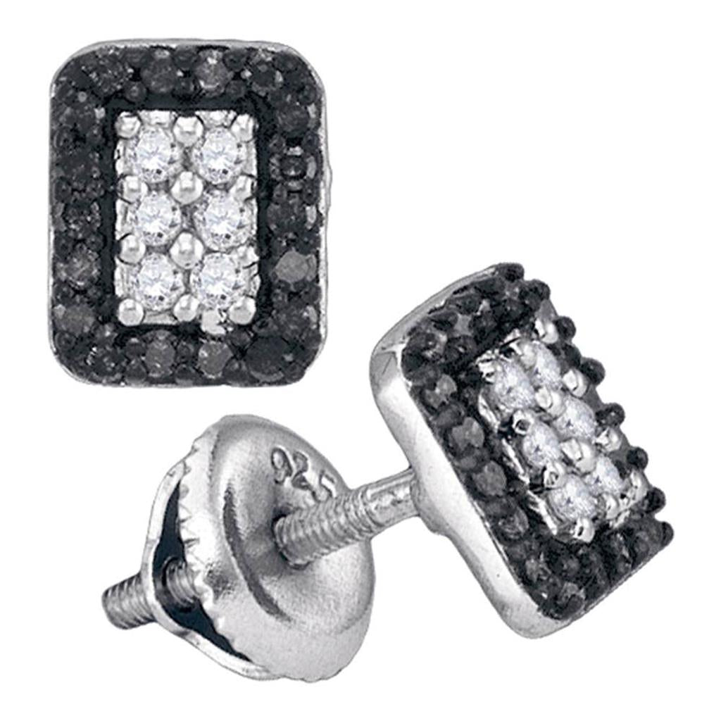 14k White Gold Round Black Diamond Cluster Earrings 1/3 Cttw