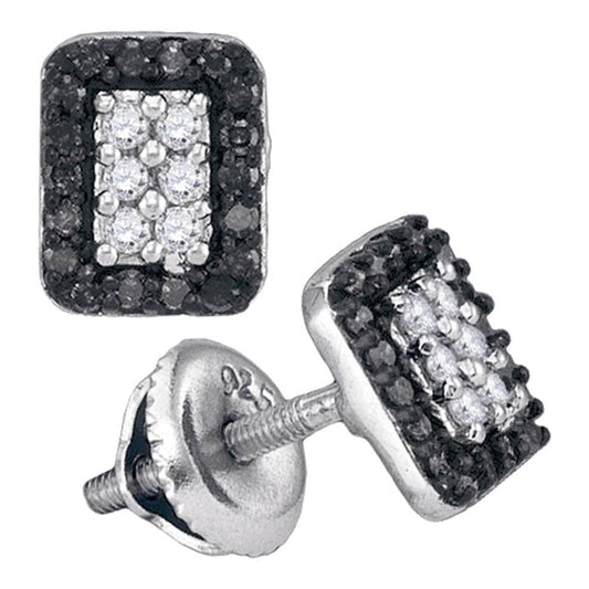 14k White Gold Round Black Diamond Cluster Earrings 1/3 Cttw