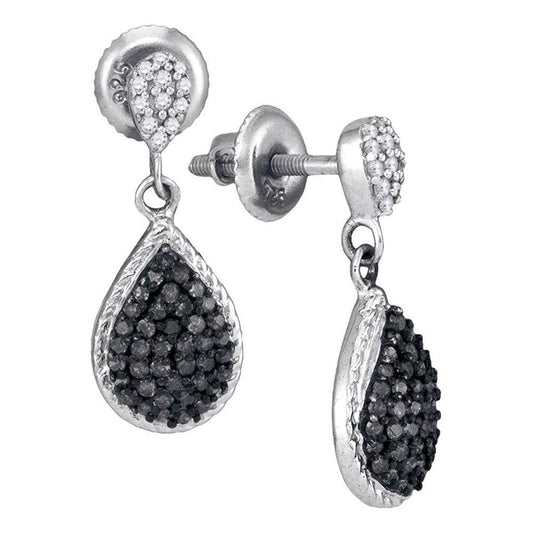 14k White Gold Round Black Diamond Dangle Earrings 1/2 Cttw